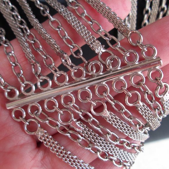 Vintage Multi Strand Chain Belt Shiny Silver Tone Mesh - Picture 5 of 9